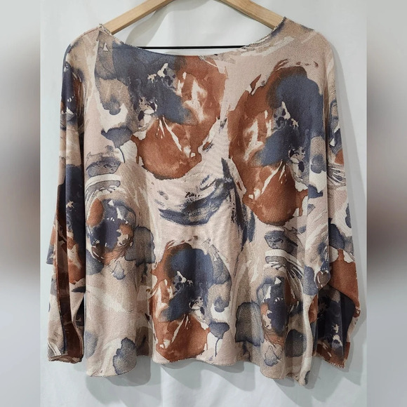 Blue Brown Womens Artsy Top XL/XXL Dolman Sleeve Made In Italy Bohemian Eclectic - Picture 6 of 7